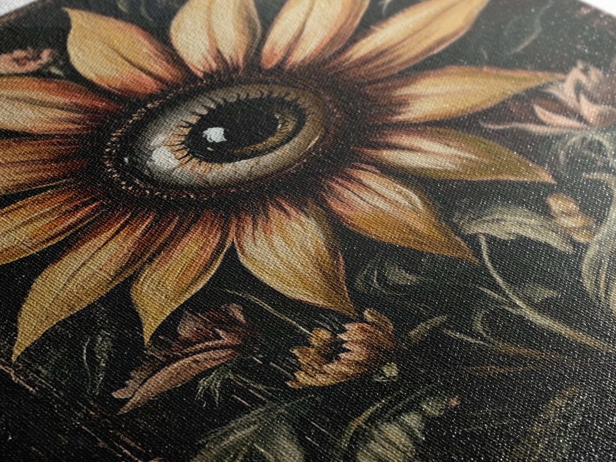 Cyclops Sunflower Framed Canvas Print - Spooky Home Decor - Halloween Wall Art - Dark Academia Macabre Wall Art Goth Botanical Art