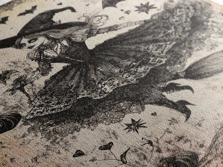 Spooky Season Halloween Witch, Witchy Decor Canvas Print, Black and White Witch Painting Print, Charcoal Sketch Of a Witch