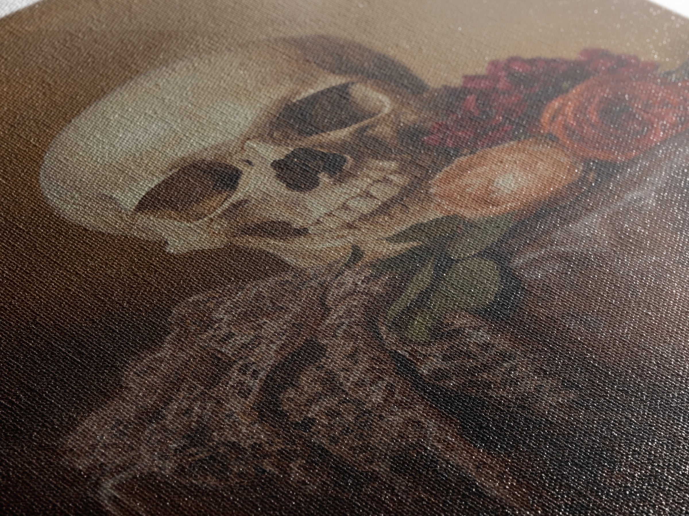 Dark Macabre Wall Art, Framed Canvas Print, Still Life Of a Skull and Roses, Dark Academia Decor, Halloween Art, Halloween Painting, Goth Art