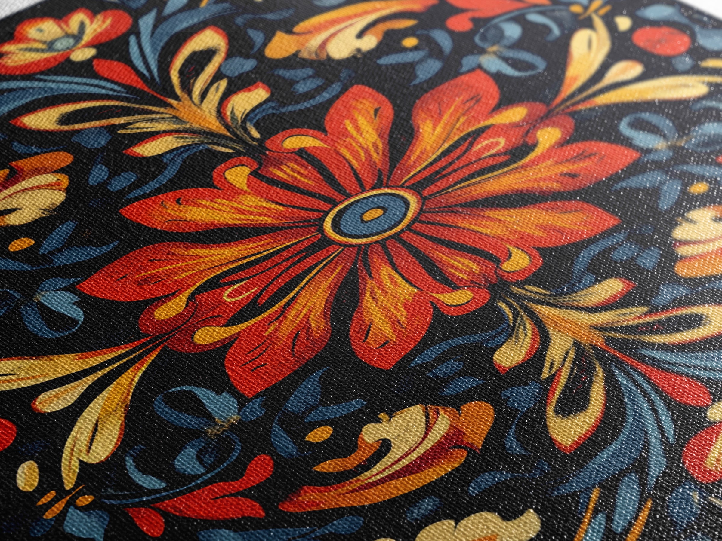 Botanical Floral Tile Pattern Framed Canvas Print, Southwestern Decor, Modern Farmhouse, Pueblo Style Art, Mexicano Chicano Art