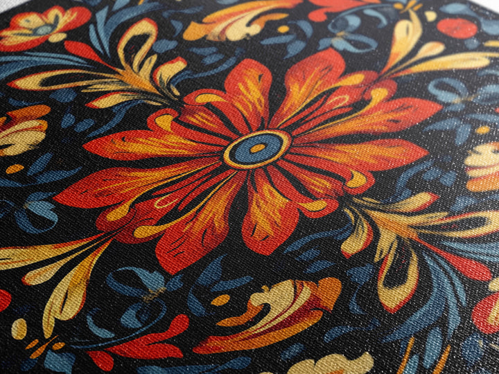 Botanical Floral Tile Pattern Framed Canvas Print, Southwestern Decor, Modern Farmhouse, Pueblo Style Art, Mexicano Chicano Art