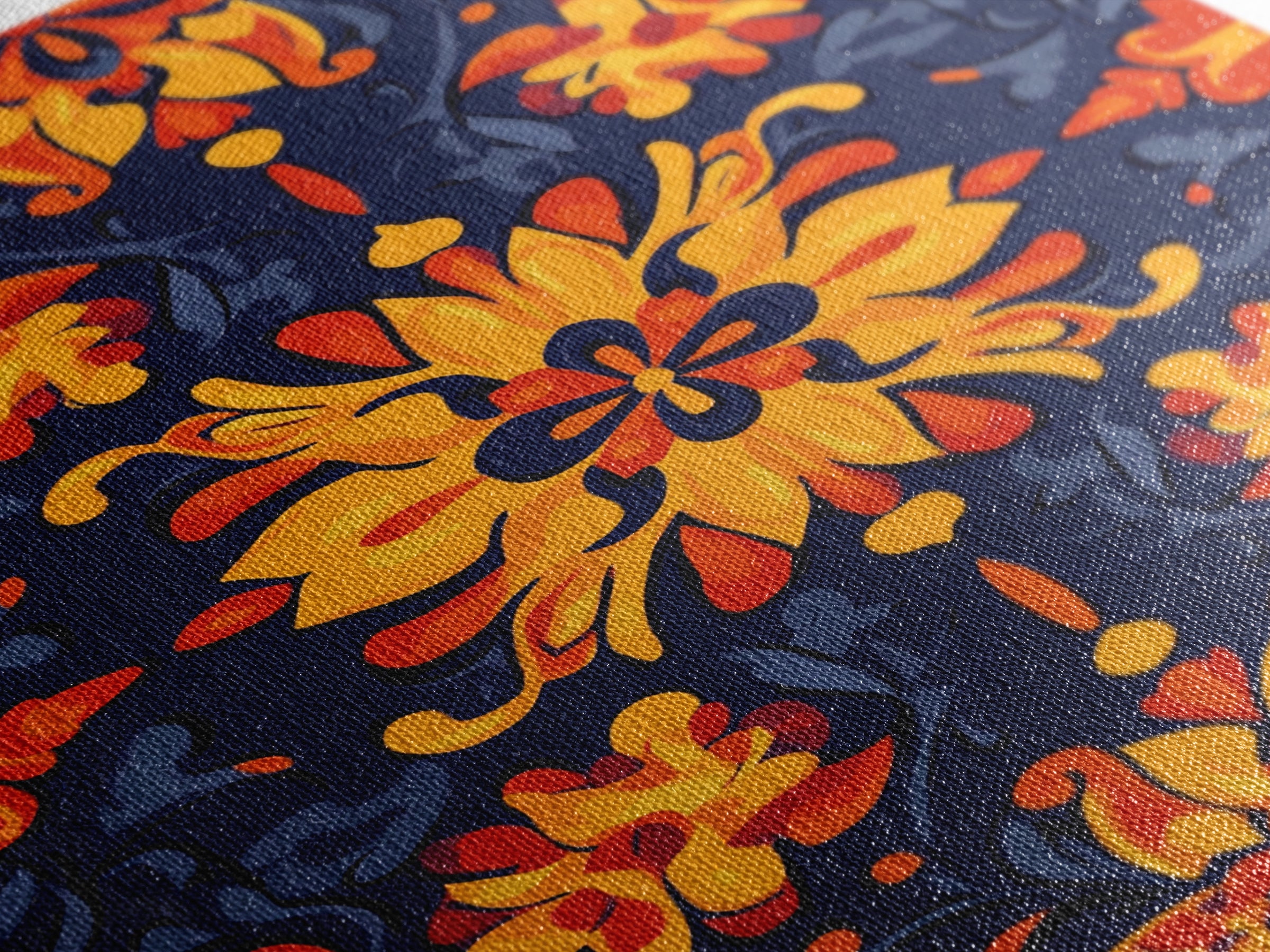 Botanical Pattern Wall Art Framed Canvas Print, Wood Framed Art, Mexicano Art, Mexican Tile Print Wall Art, Chicano Farmhouse Art