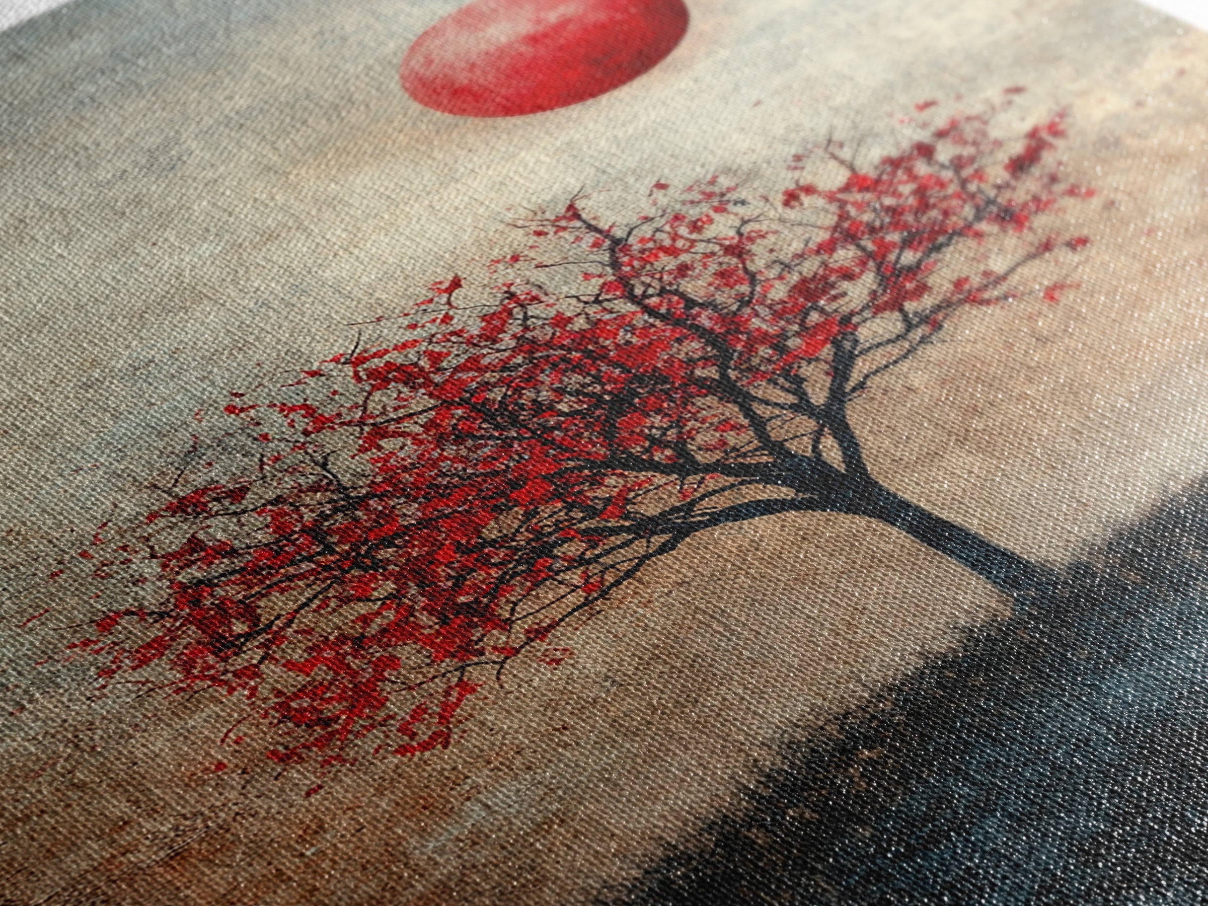 Wabi Sabi Wall Art Framed Canvas Print, Japanese Maple Tree Painting Print, Wabi Sabi Art, Japanese Inspired Wood Block Print Art