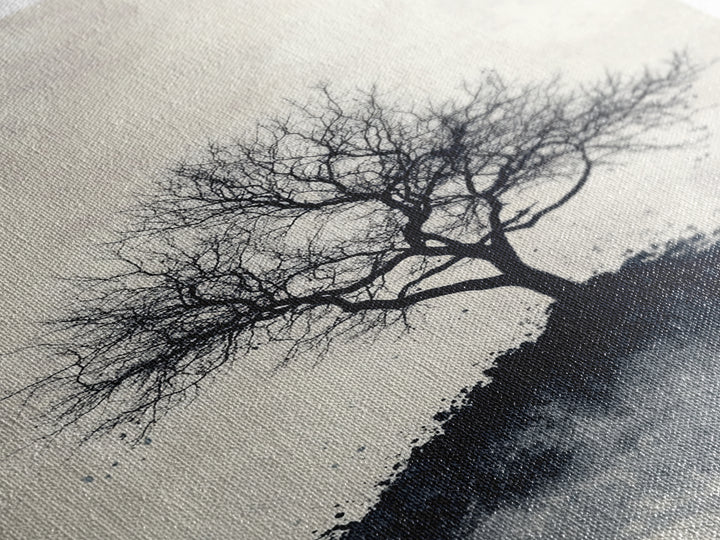 Black and White Charcoal Sketch Print of a Dead Tree, Framed Canvas Print, Wabi Sabi Art, Minimalist Wabi Sabi Home Decor