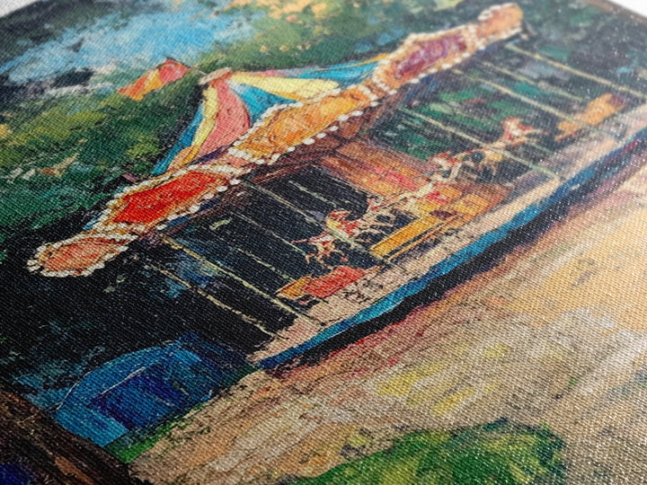 Carrousel Wall Art Framed Canvas Print, Oil Painting Carrousel, Circus Decor, Nursery Decor, Kid's Room Wall Art