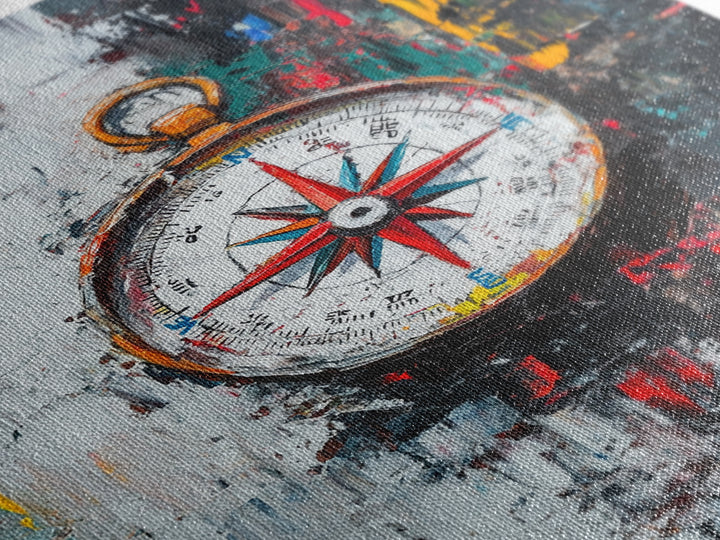 Compass Wall Art Framed Canvas Print, Travel Decor, Vacation Gift, Travel Gift, Home Decor, Compass Painting, Nautical Nursery Decor