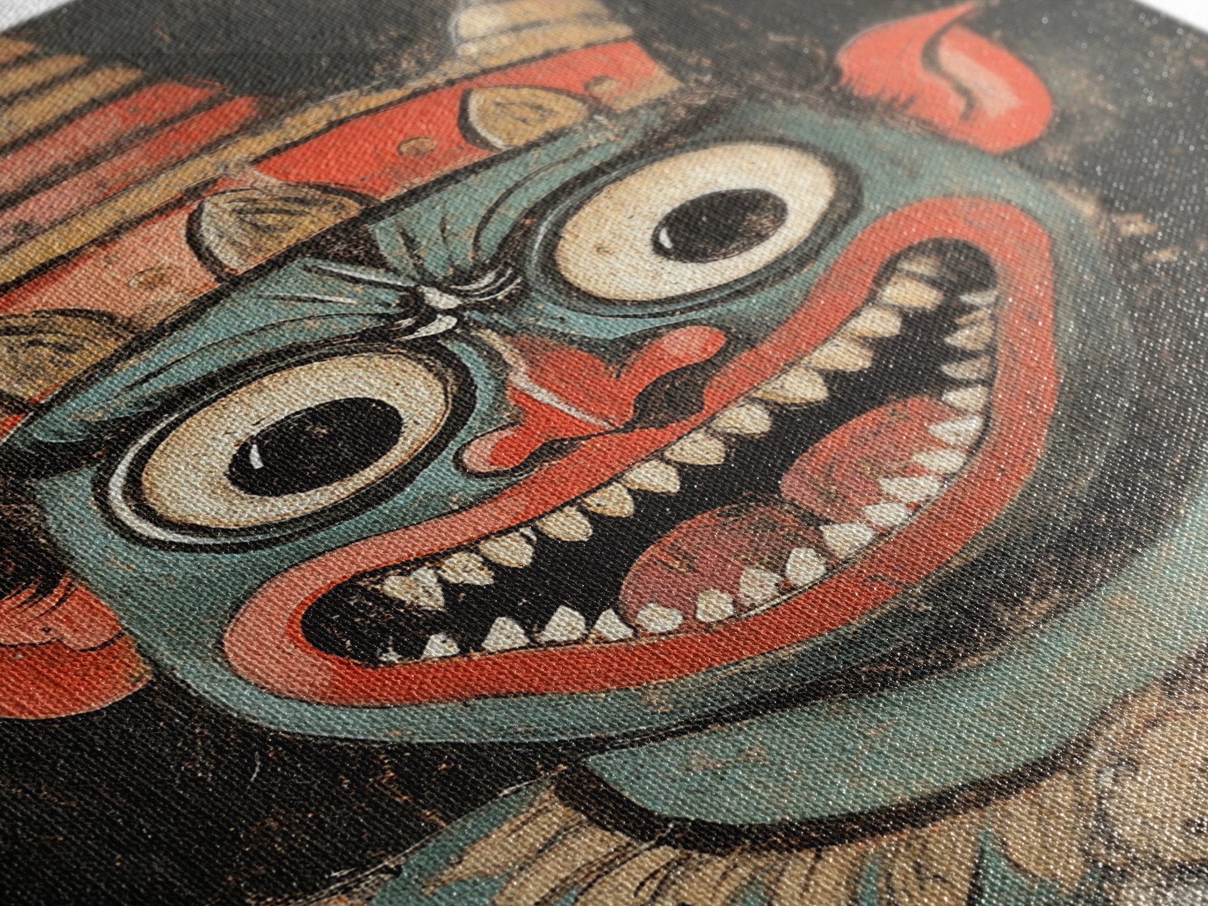 Creepy 19th Century Folk Art Framed Canvas Print, Spooky, Folk Art Painting, Russian Folk Art Home Decor