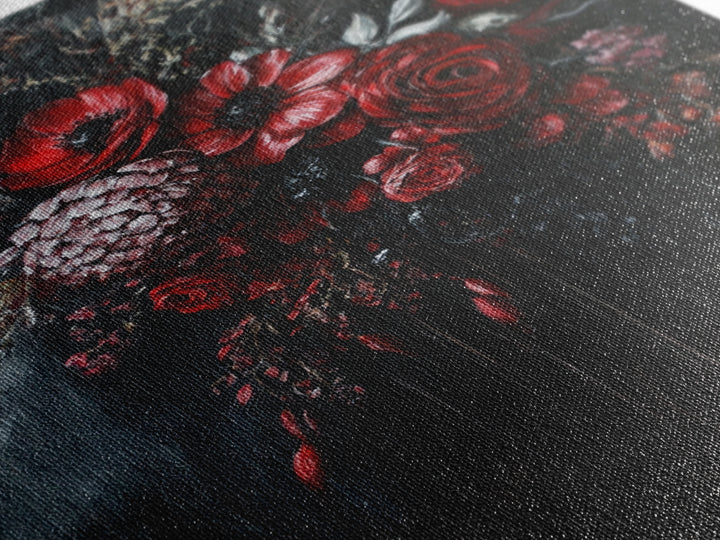 Dark Academia Blood Roses Framed Canvas Print, Halloween Decor, Macabre Art, Macabre Flowers, Halloween Wall Art, Gothic Decor, Dark Home Decor