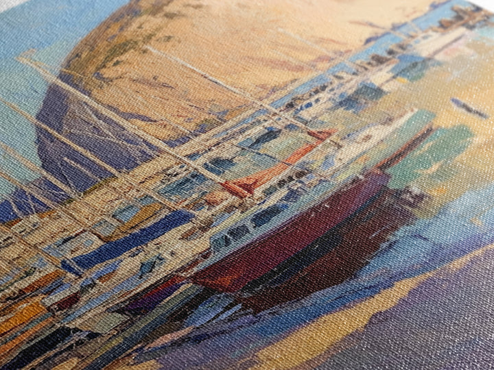 Italian Seaside Village Framed Canvas Print, Sailboat Painting, Italy Painting, Italy Decor, Vacation Gift Idea, Maine Oil Painting, Nautical Home Decor