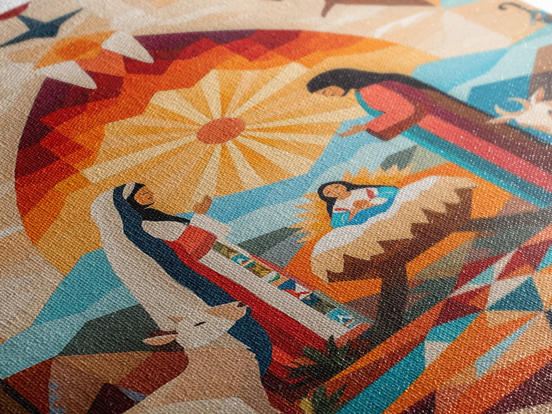 Art Deco Abstract Nativity Painting Print, Canvas Art, Rustic Christmas Wall Art, Christmas Decor, Christmas Painting, Xmas Decor