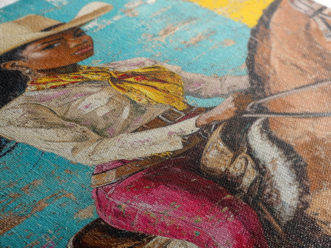 Black Cowgirl Painting Print, Rustic Modern Farmhouse, Afrocentric Wall Art, Southwestern Home Decor