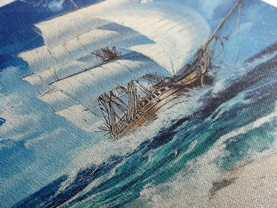 Schooner off the coast of Tripoli, Framed Canvas Print, nautical Decor, Victorian Pirate Art