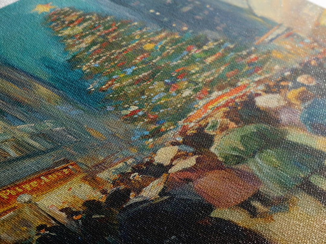 Christmas in Town Sqaure Framed Canvas Print, Retro Christmas Village Wall Art, Christmas Decor, Christmas Wall Art, Farmhouse Christmas