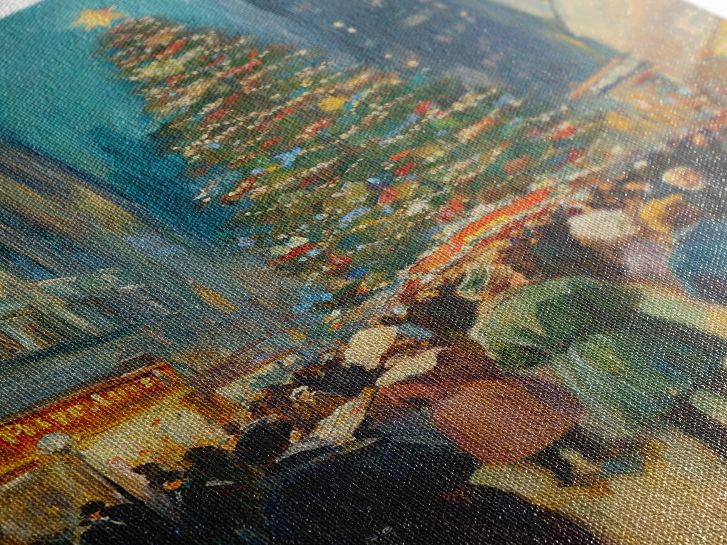 Christmas in Town Sqaure Framed Canvas Print, Retro Christmas Village Wall Art, Christmas Decor, Christmas Wall Art, Farmhouse Christmas