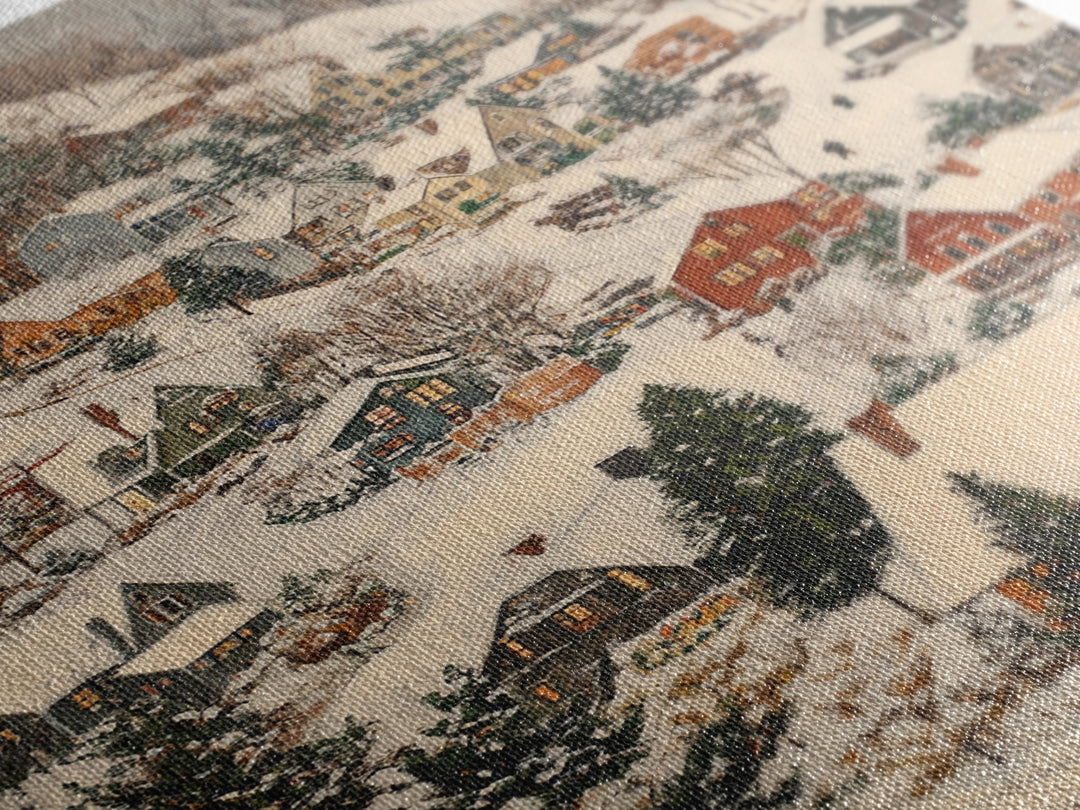 Christmas Village Covered in Snow, Framed Canvas Print, Christmas Oil painting print, Vintage Christmas Art Print, Christmas Wall Art