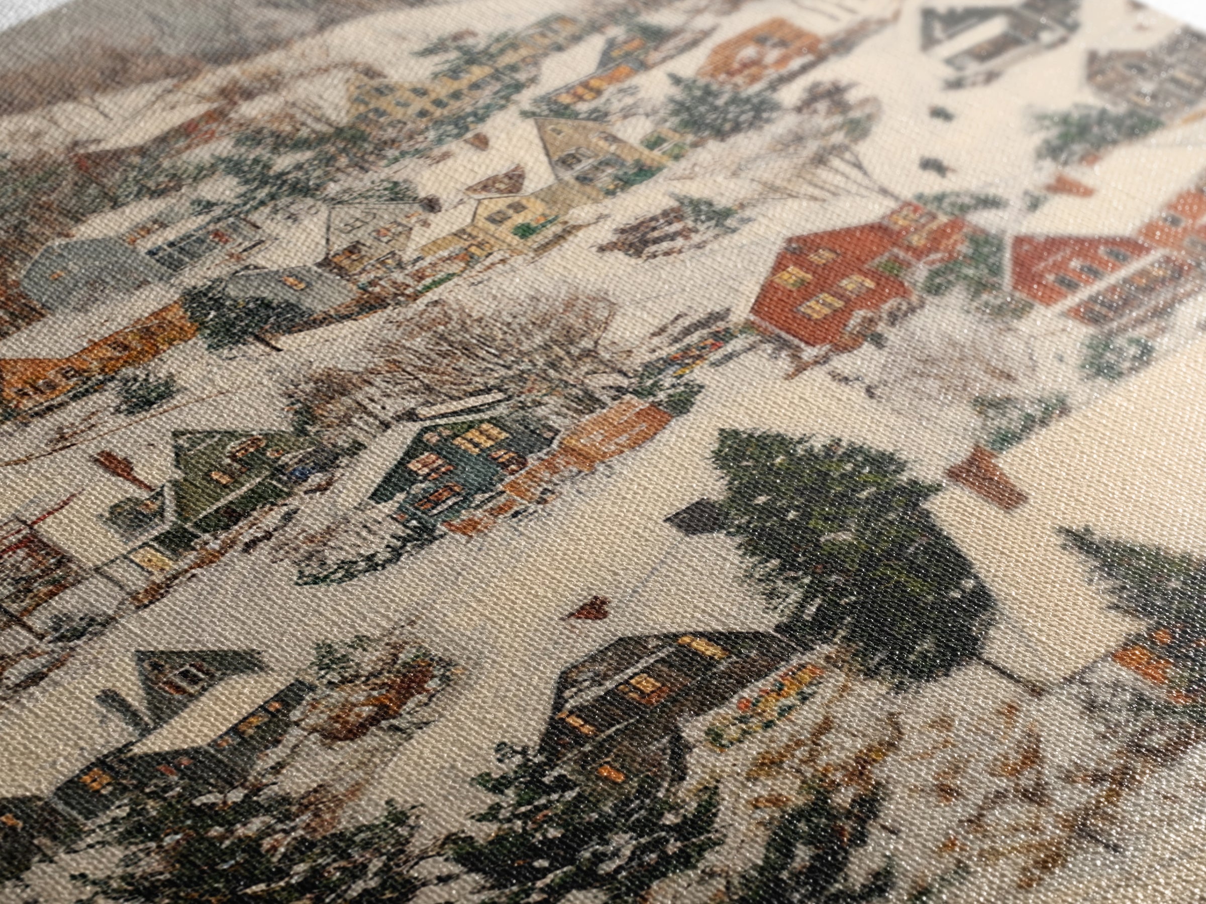 Christmas Village Covered in Snow, Framed Canvas Print, Christmas Oil painting print, Vintage Christmas Art Print, Christmas Wall Art