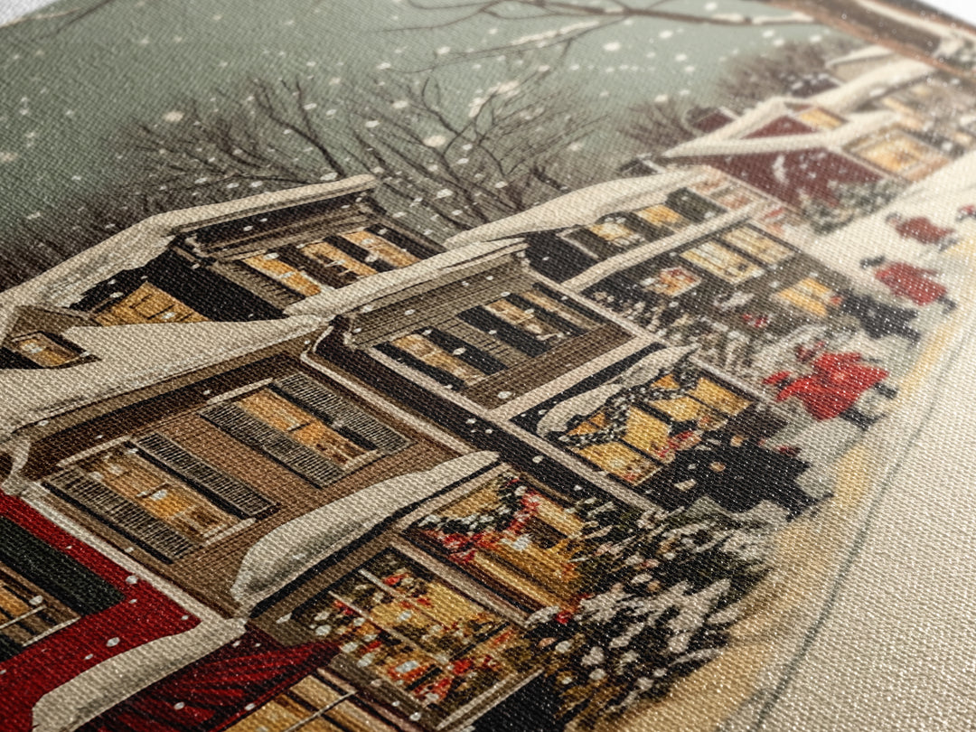 Christmas in Boston Framed Canvas Print, Christmas Village Wall Art, Christmas Prints, Christmas Decor Idea, Christmas Art