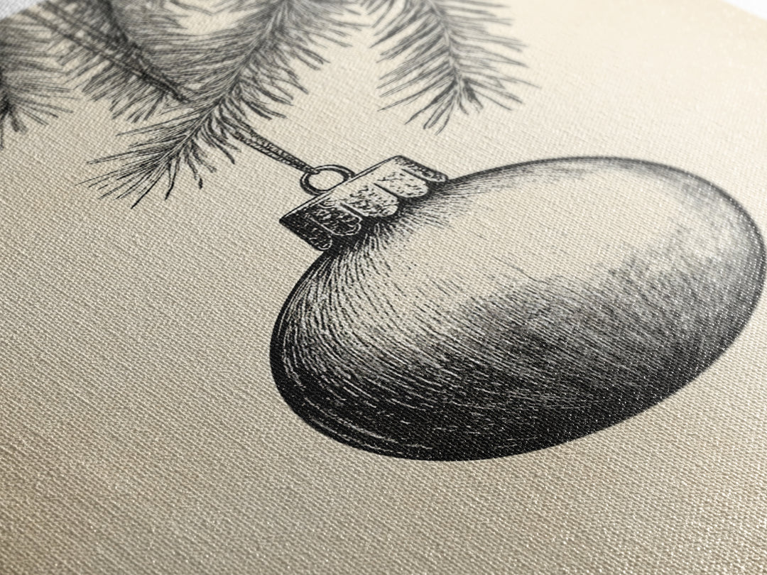 Boho Christmas Ornament Painting Print, Christmas Art, Black and White Art