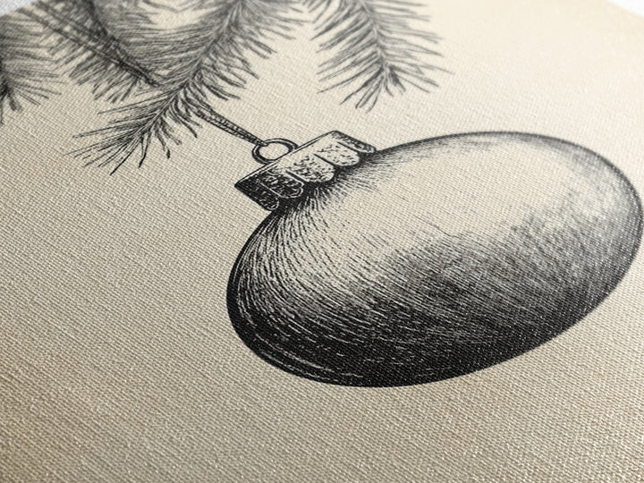 Boho Christmas Ornament Painting Print, Christmas Art, Black and White Art