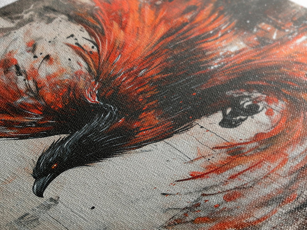 Canvas Print Of a Phoenix Painting, Wood Framed Art, Grunge Decor, Loft Art, Phoenix With Flaming Wings Wall Art