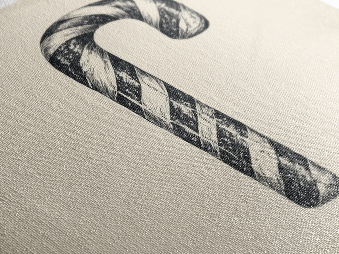 Black and White Candy Cane Sketch, Canvas Print, Christmas Decor, Christmas Painting, Christmas Wall Art