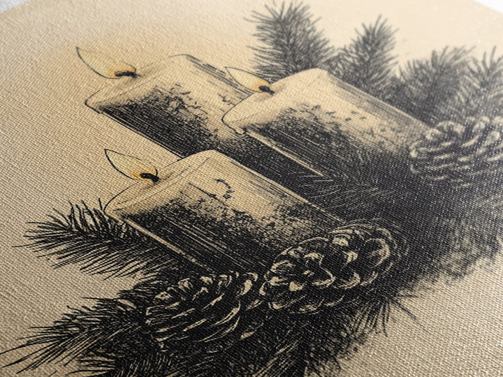 Boho Christmas Candles Canvas Print - Framed Canvas - Minimalist Christmas Art - Boho Christmas Art - Rustic Christmas Art