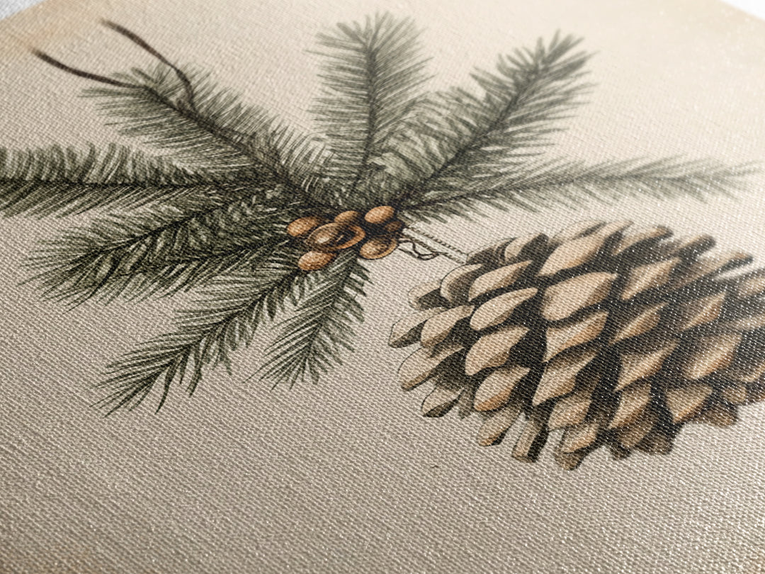 Boho Christmas Pinecone Canvas Print - Framed Canvas - Minimalist Christmas Art - Boho Christmas Art - Rustic Christmas Art