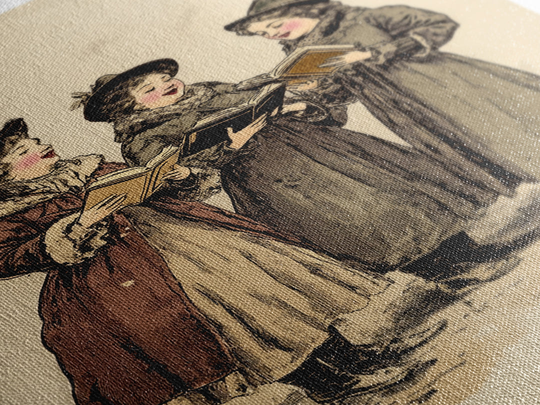 Boho Christmas Carrolers Canvas Print - Framed Canvas - Minimalist Christmas Art - Boho Christmas Art - Rustic Christmas Art