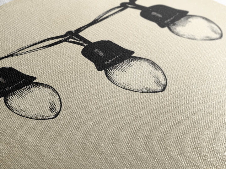 Black and White Sketch of Christmas Lights Canvas Print - Framed Canvas - Minimalist Christmas Art - Boho Christmas Art - Rustic Christmas Art