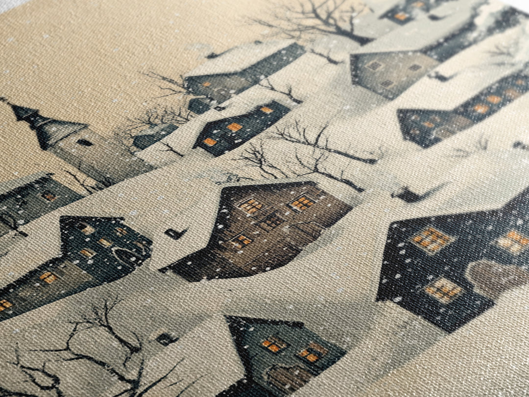 Christmas Village Canvas Print - Framed Canvas - Minimalist Christmas Art - Boho Christmas Art - Rustic Christmas Art