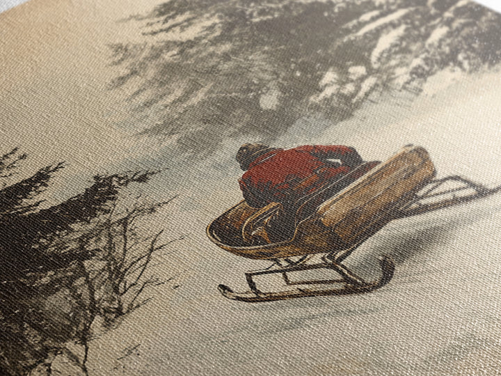 Christmas Sleigh Ride Canvas Print - Framed Canvas - Minimalist Christmas Art - Boho Christmas Art - Rustic Christmas Art