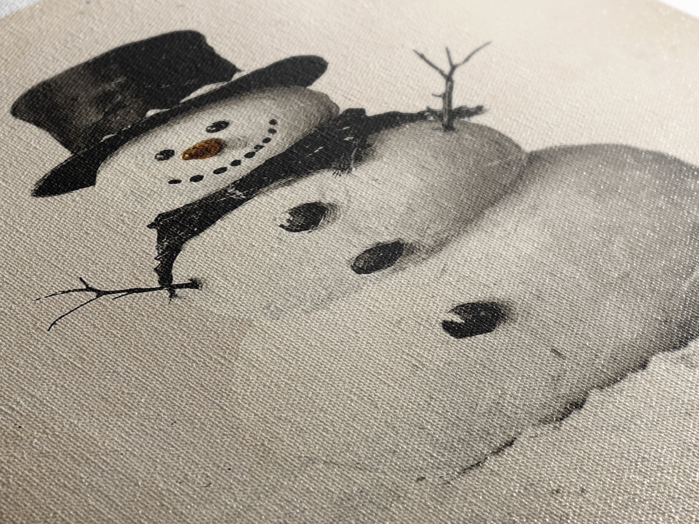 Christmas Snowman Sketch Canvas Print - Framed Canvas - Minimalist Christmas Art - Boho Christmas Art - Rustic Christmas Art