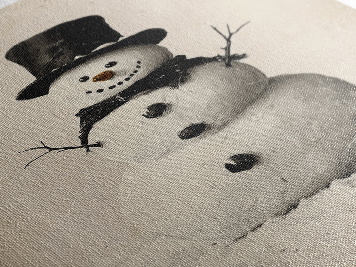 Christmas Snowman Sketch Canvas Print - Framed Canvas - Minimalist Christmas Art - Boho Christmas Art - Rustic Christmas Art