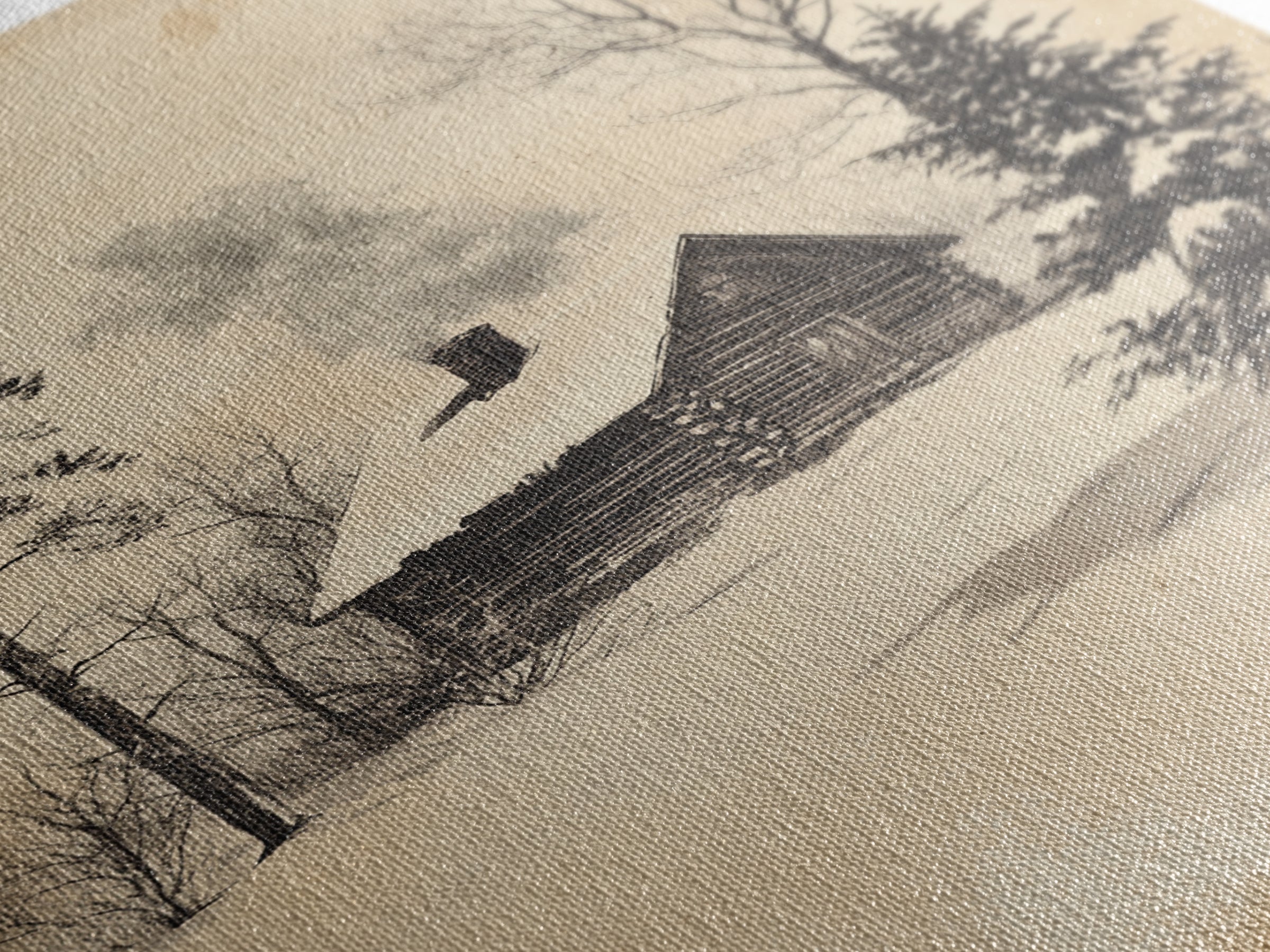 Christmas Cabin Canvas Print - Framed Canvas - Minimalist Christmas Art - Boho Christmas Art - Rustic Christmas Art