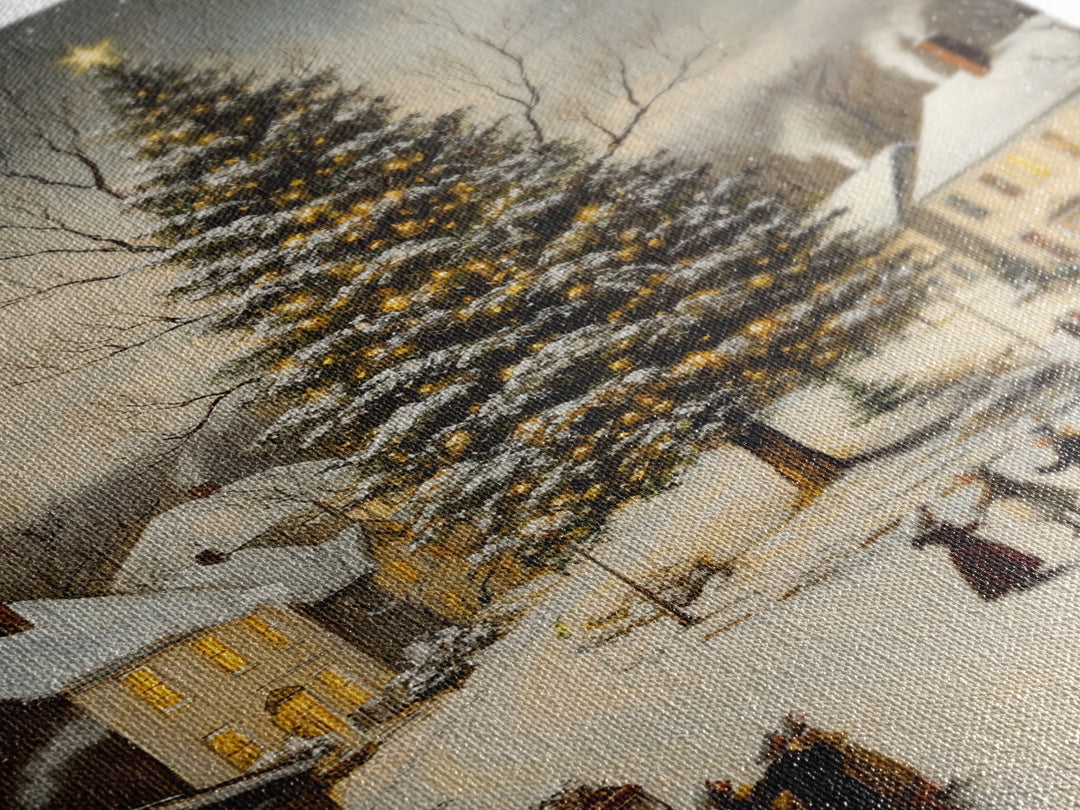 Christmas Village Wall Art Canvas Print | Christmas Village Painting | Winter Home Decor | Winter Art