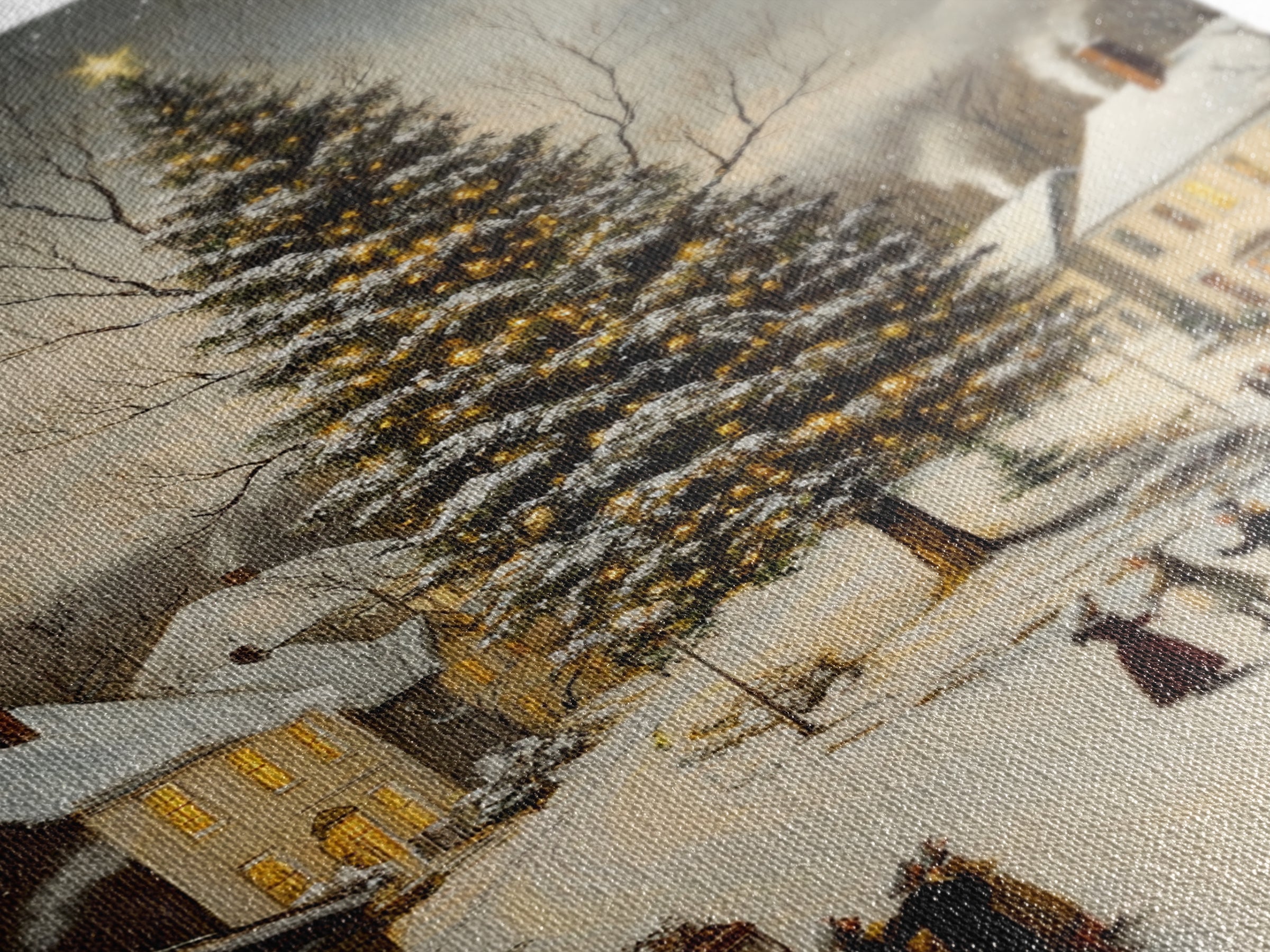 Christmas Village Wall Art Canvas Print | Christmas Village Painting | Winter Home Decor | Winter Art