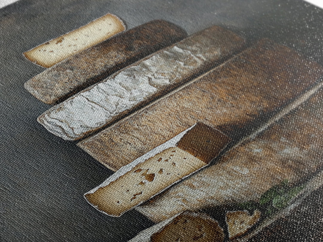 Cheese Wall Art Framed Canvas Print, Cheese Still Life, Cheese Painting, Kitchen Decor, Dining Room Wall Art, Rustic Farmhouse Kitchen Art