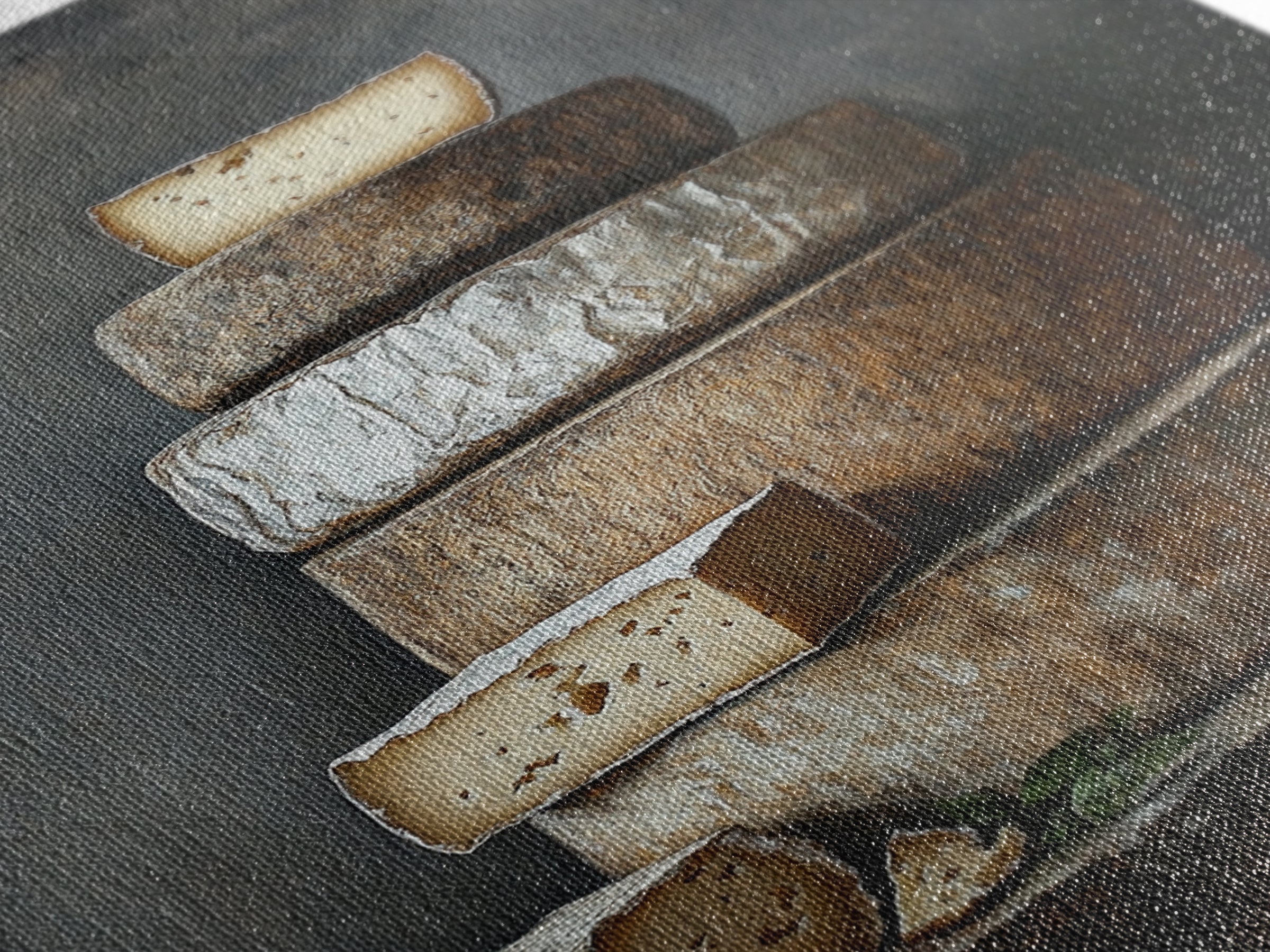 Cheese Wall Art Framed Canvas Print, Cheese Still Life, Cheese Painting, Kitchen Decor, Dining Room Wall Art, Rustic Farmhouse Kitchen Art