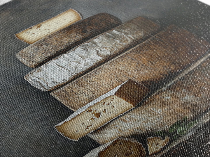 Cheese Wall Art Framed Canvas Print, Cheese Still Life, Cheese Painting, Kitchen Decor, Dining Room Wall Art, Rustic Farmhouse Kitchen Art