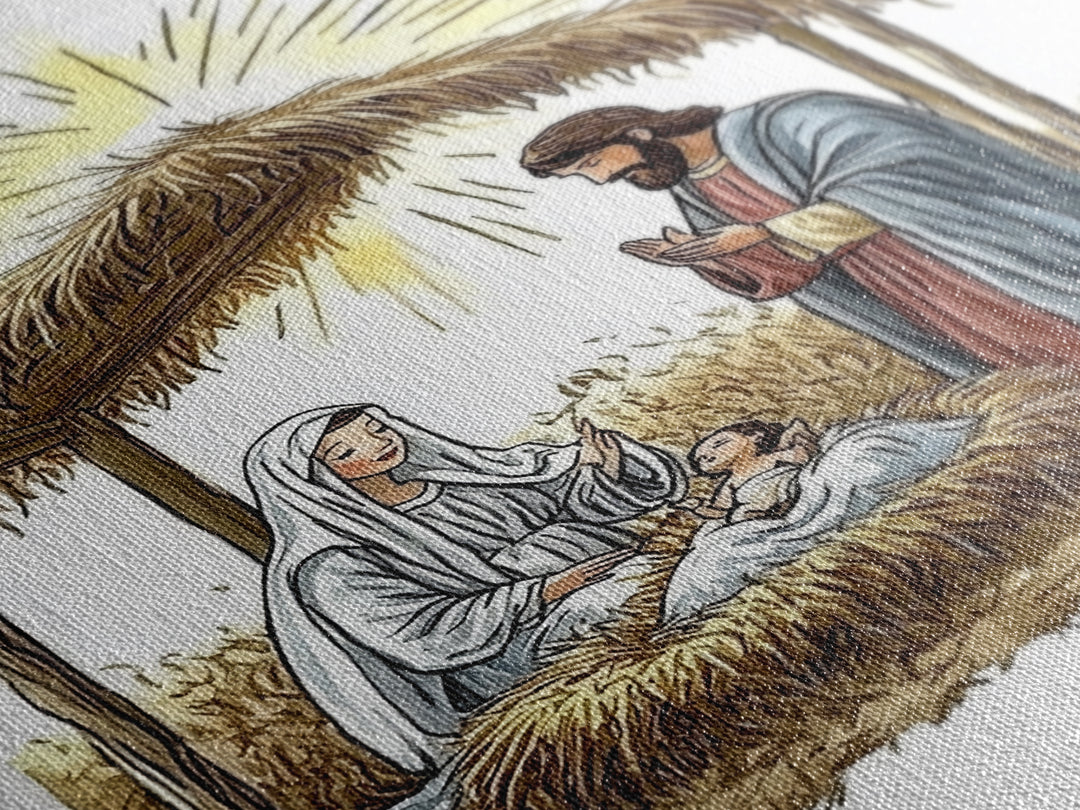 Retro Nativity Painting Print, Christmas Wall Art, Jesus in his Manger, Nativity Wall Art, Rustic Christmas Decor
