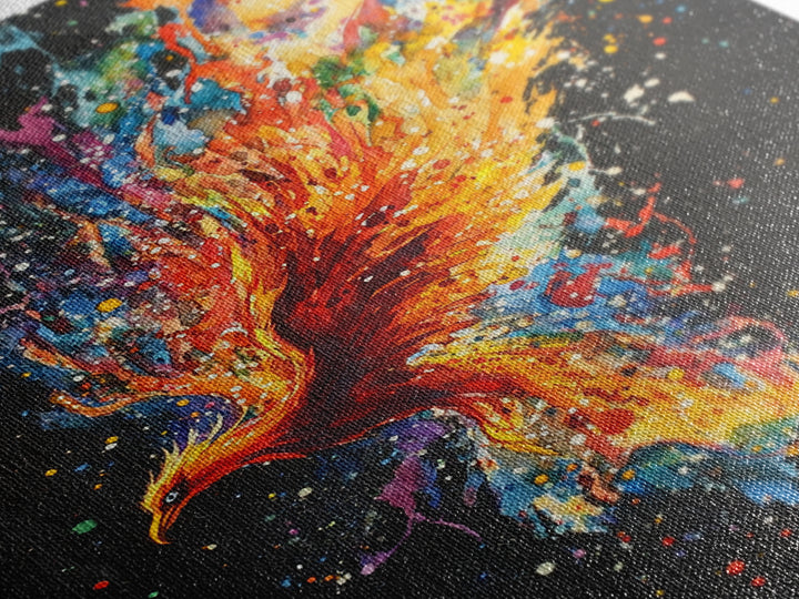 Rainbow Phoenix In Flames, Retribution, Framed Canvas Print, The Phoenix, Framed Wall Art, Original Painting Phoenix