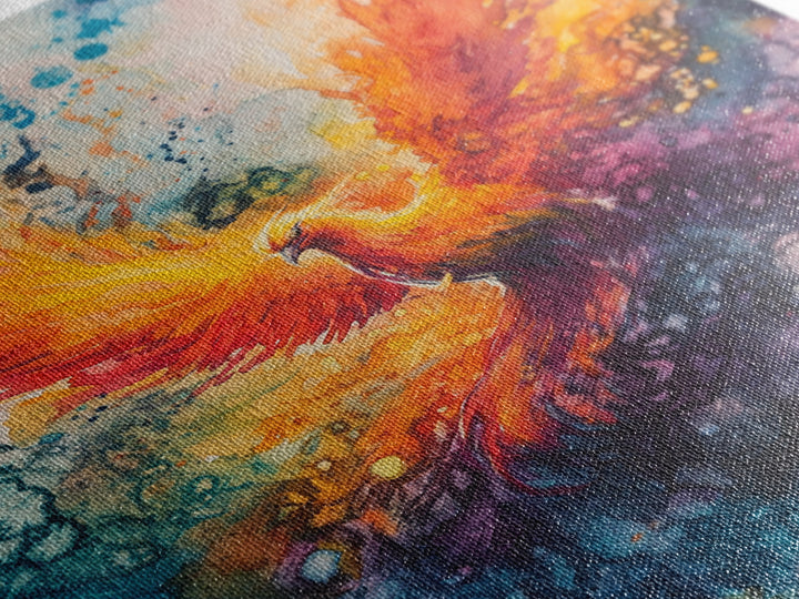 Rising Phoenix Canvas Print Wall Art - Majestric Watercolor Painting On Vertical Canvas, Framed and Ready To Hang, Hardware Included