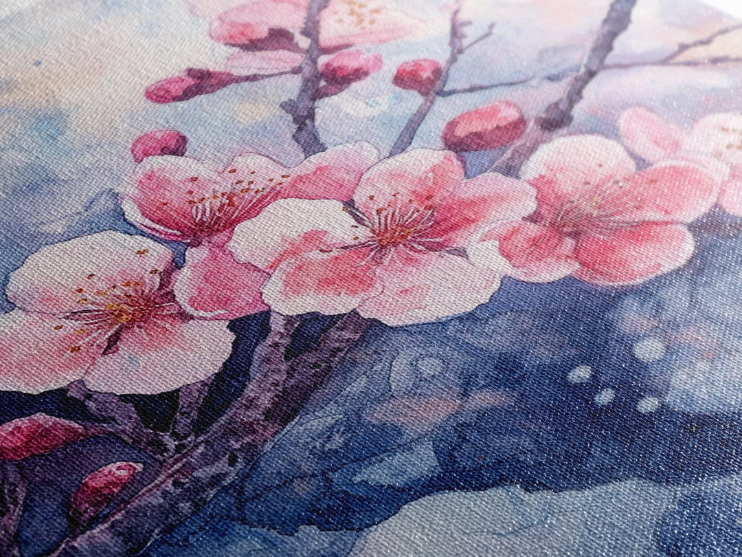 Cherry Blossoms Wall Art, Framed Canvas Print, Ready To Hang, Boho Decor, Minimalist Cherry Blossom Painting, Home Decor Living Room