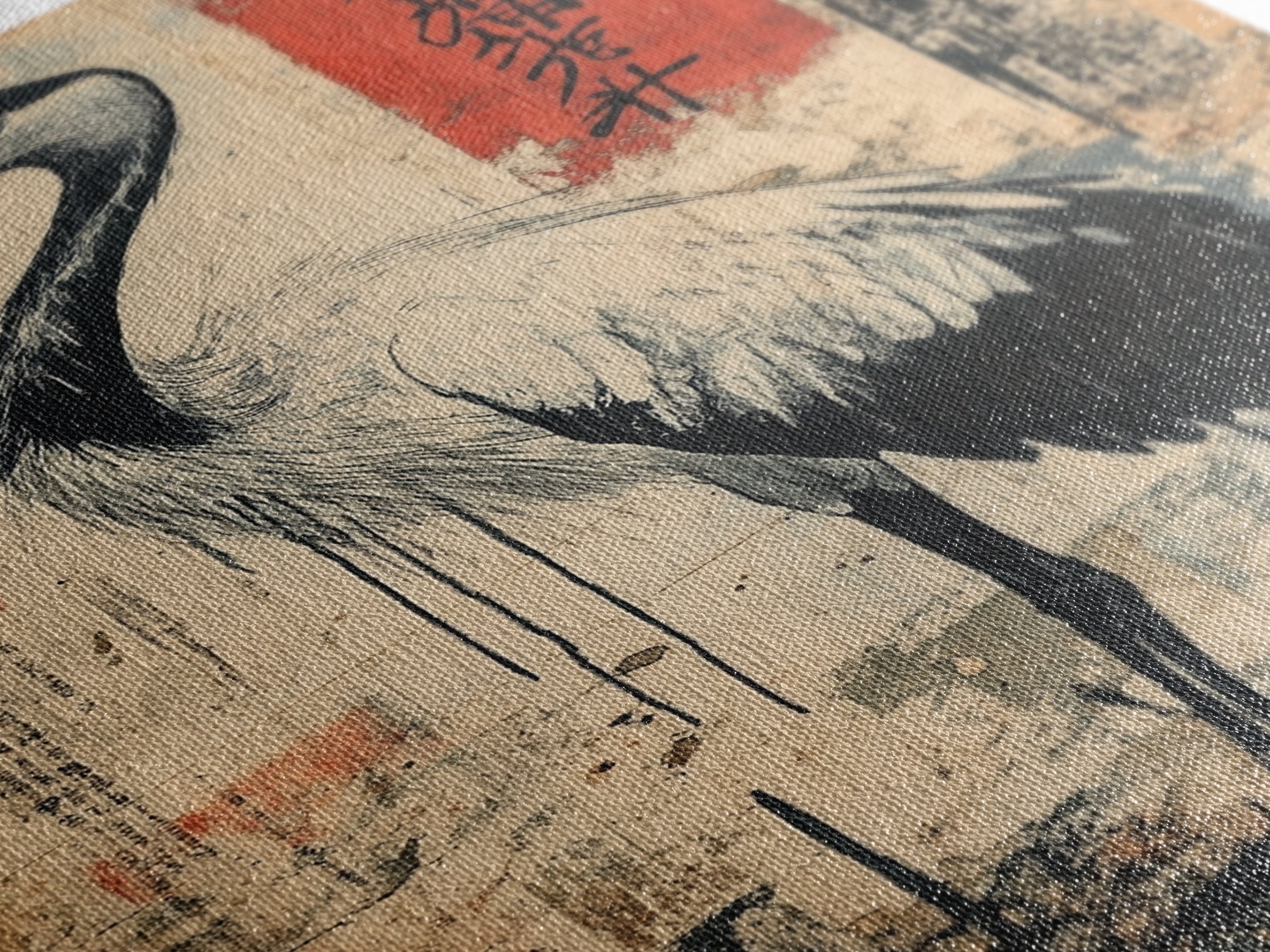 Blue Heron Wall Art Framed Canvas Print Ready To Hang, Japanese Style Wabi Sabi Art, Coastoal Decor