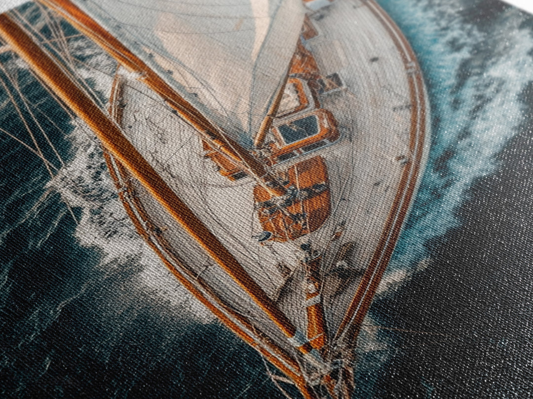 Bird's Eye View Of A Sailboat, Framed Canvas Print, Sail Boat Photography Print, Sailboat Painting, Nautical Decor, Nautical Wall Art