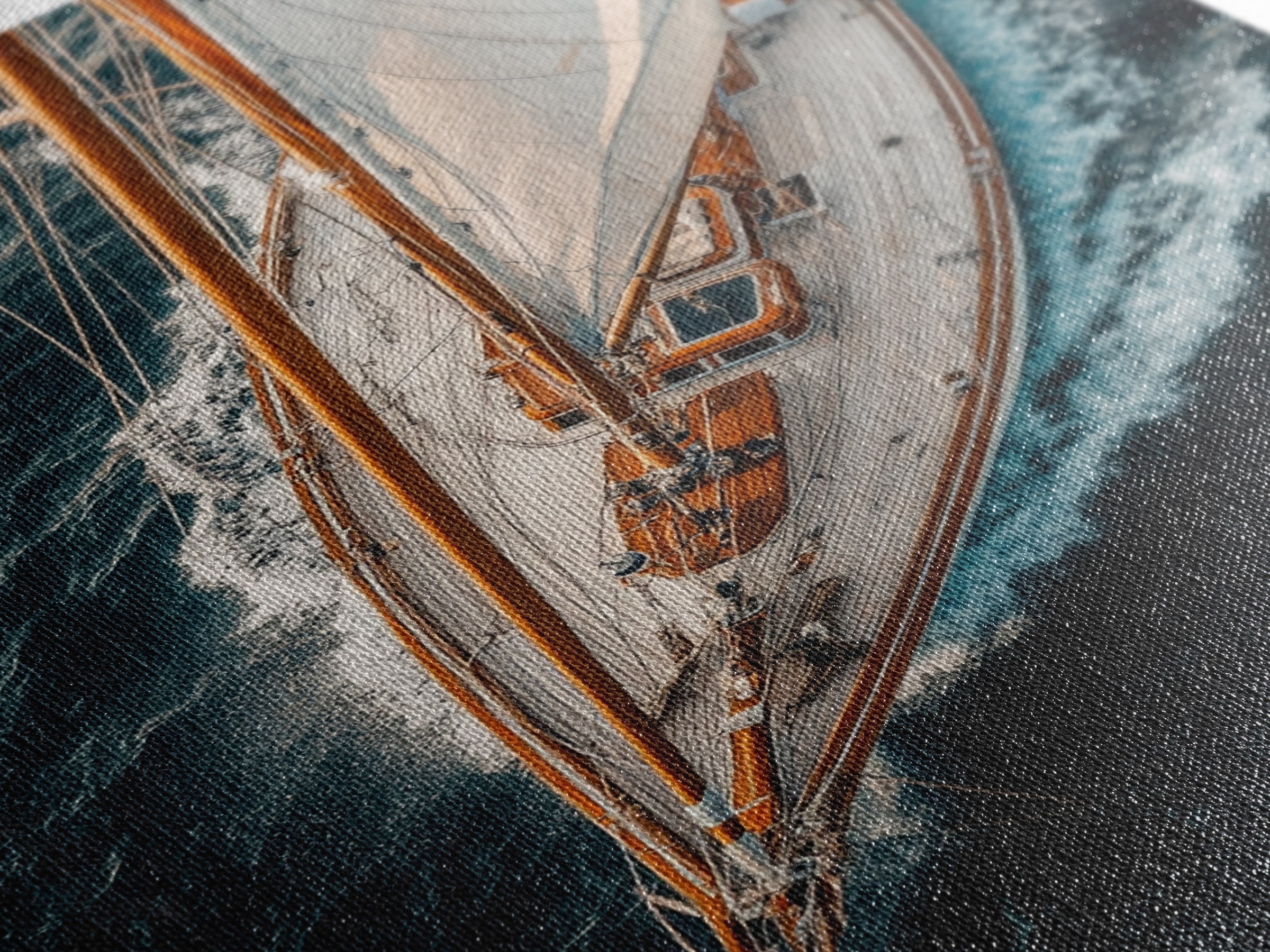 Bird's Eye View Of A Sailboat, Framed Canvas Print, Sail Boat Photography Print, Sailboat Painting, Nautical Decor, Nautical Wall Art