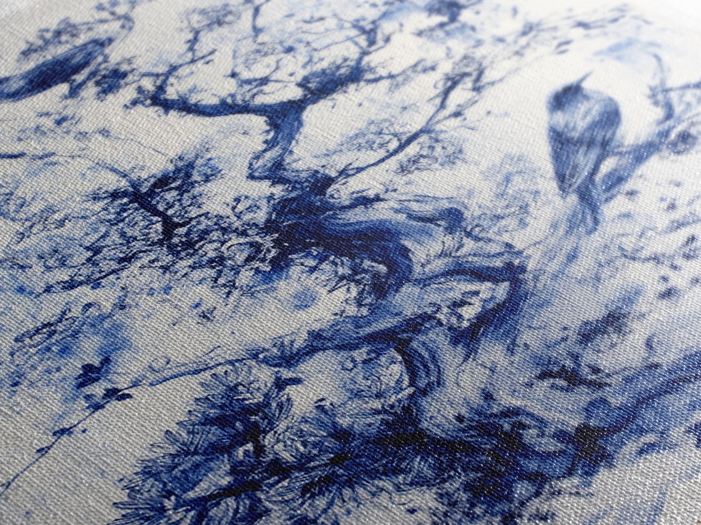 Chinoiserie Wall Art Framed Canvas Print, Blue Tree and Birds, Botanical Print, Birdwatcher Gift Idea, Chinoiserie Style Painting