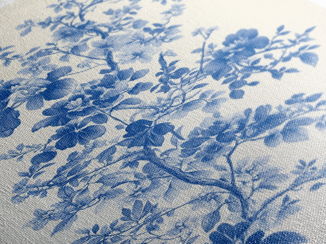 Blue Floral Print, Chinoiserie Wall Art, Framed Canvas, Canvas Art Home Decor, Chinoiserie Style Painting