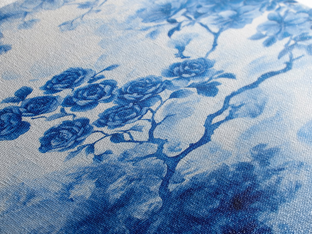 Blue Roses Chinoiserie Style Painting Print, Living Room Decor, Chinoiserie Wall Art, Chinoiserie Decor, Living Room Wall Art