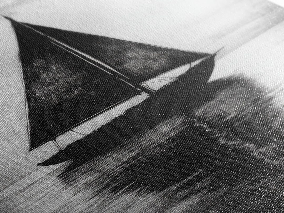 Charcoal Sketch of a Sailboat, Framed Canvas Print, Sailboat Painting, Minimalist Home Decor, Nautical Decor, Black and White Sailboat Art